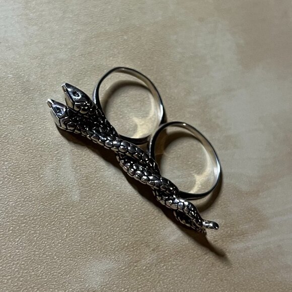 Vintage 925 Sterling Silver Snake Double Ring - Picture 2 of 3